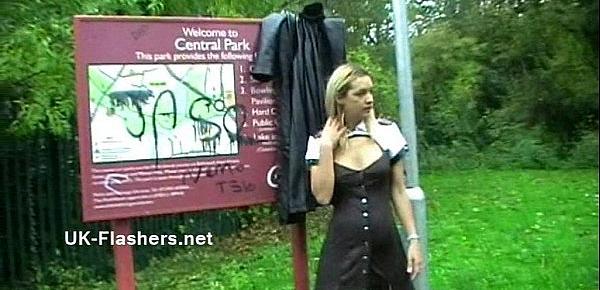  Homemade flashers footage of sexy milf Emma Louise toying in a park and upskirt